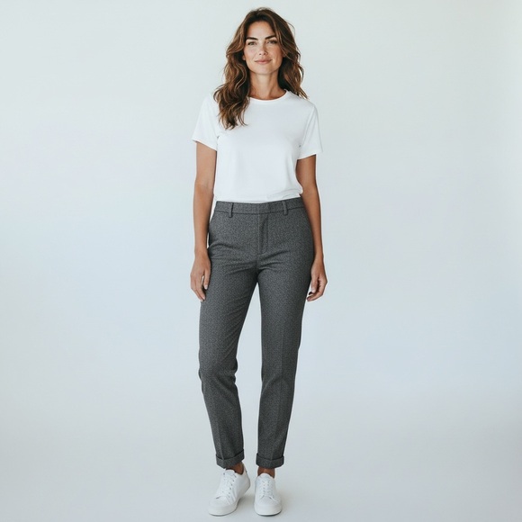 Armani Collezioni Dark Gray Wool Straight Leg Trousers with Cuffed Hem - Picture 2 of 11